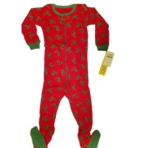 NWT {Leveret} Red & Green Reindeer Zip Sleeper Holiday Christmas Footed Ja…